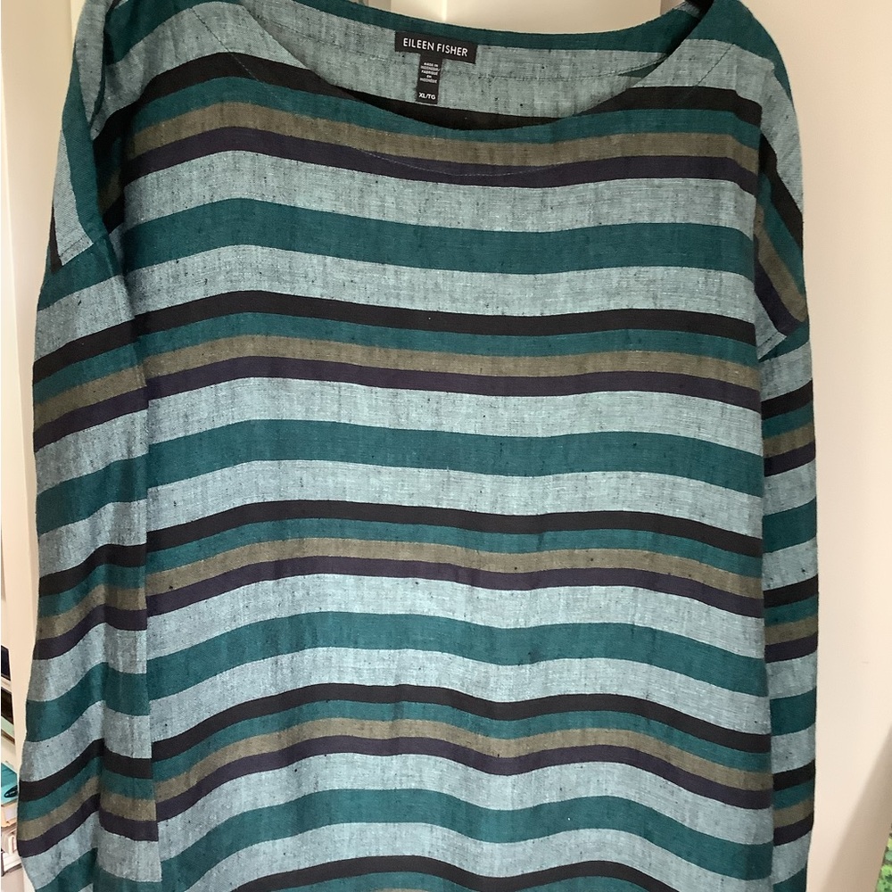 Eileen Fisher Teal and Brown Striped Top